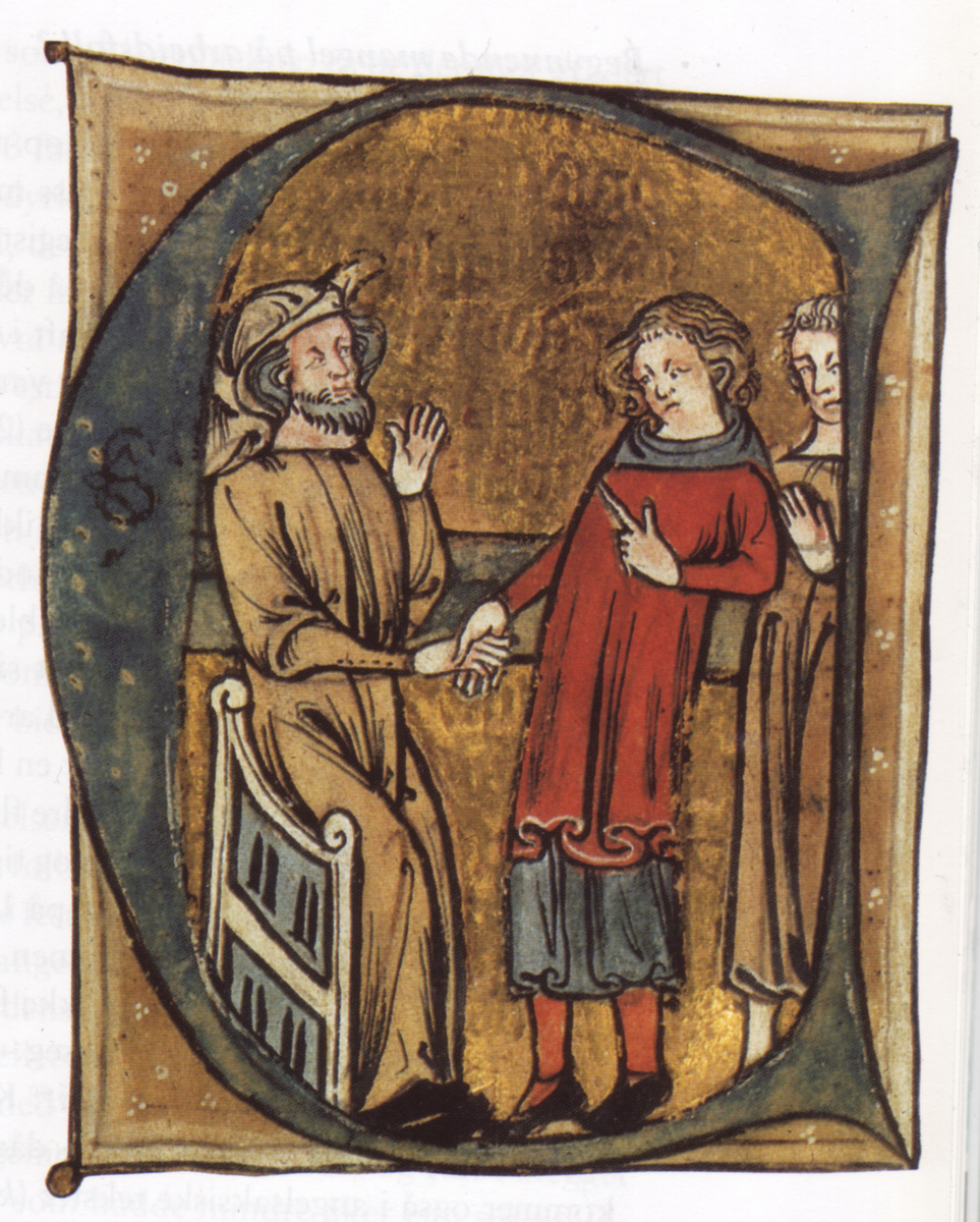 maleri av to menn som håndhilser